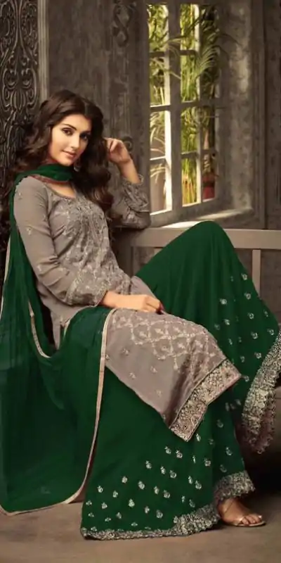 FC 47001 Green Color Georgette With Embroidery work With Stone Suit Casual, Wedding, Party, Festive, Events Etc.4-6 Working Days@ 1849/-only | Casual Suits, Jump Suits, Creative suits, Designer Suits, Palazzo Suits, Party Wear Suits, Patiala Suits, Salwar suit, Straight Suits