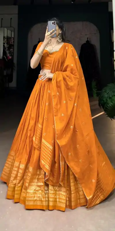LNB 1906 Orange Color Pure Chanderi Plain With Zari Weaving Work Border Lehenga Choli Wedding, Party, Festive, Events Etc. Delivery 4-6 Working Days Rs 1999 | Creative Lehenga, Bollywood Lehenga, Designer Lehenga, Embroidered Lehenga, Lehenga, Party Wear Lehenga
