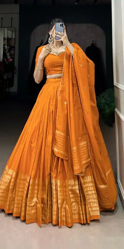 LNB 1906 Orange Color Pure Chanderi Plain With Zari Weaving Work Border Lehenga Choli Wedding, Party, Festive, Events Etc. Delivery 4-6 Working Days Rs 1999 | Creative Lehenga, Bollywood Lehenga, Designer Lehenga, Embroidered Lehenga, Lehenga, Party Wear Lehenga
