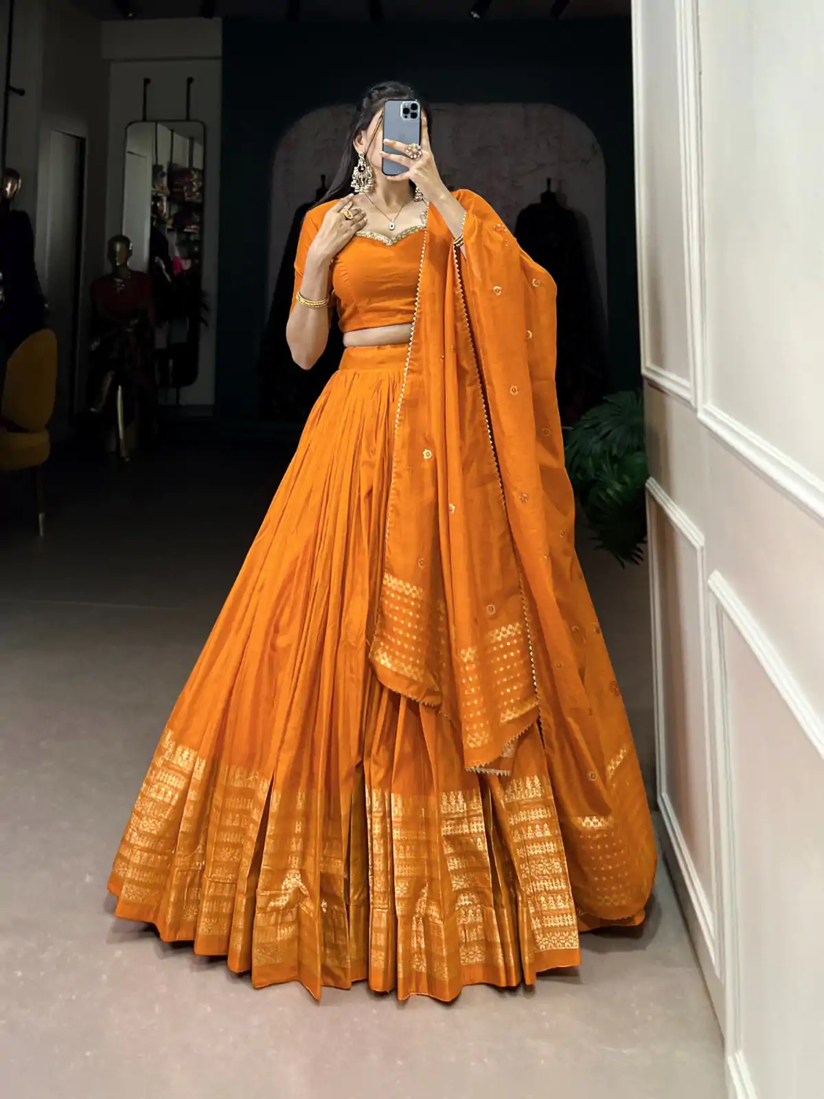LNB 1906 Orange Color Pure Chanderi Plain With Zari Weaving Work Border Lehenga Choli Wedding, Party, Festive, Events Etc. Delivery 4-6 Working Days Rs 1999 | Creative Lehenga, Bollywood Lehenga, Designer Lehenga, Embroidered Lehenga, Lehenga, Party Wear Lehenga