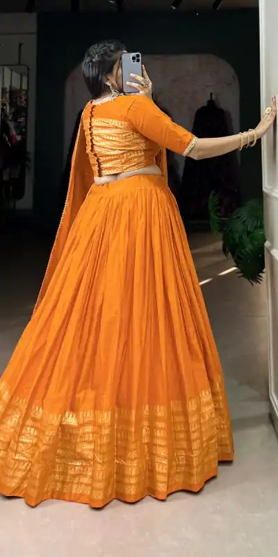 LNB 1906 Orange Color Pure Chanderi Plain With Zari Weaving Work Border Lehenga Choli Wedding, Party, Festive, Events Etc. Delivery 4-6 Working Days Rs 1999 | Creative Lehenga, Bollywood Lehenga, Designer Lehenga, Embroidered Lehenga, Lehenga, Party Wear Lehenga
