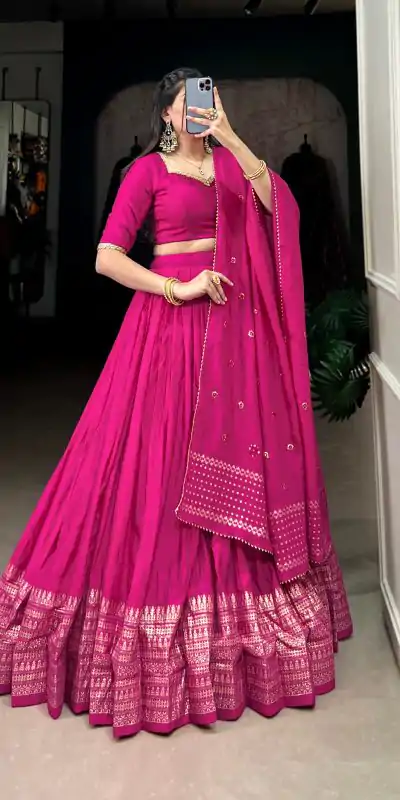 LNB 1906 Pink Color Pure Chanderi Plain With Zari Weaving Work Border Lehenga Choli Wedding, Party, Festive, Events Etc. Delivery 4-6 Working Days Rs 1999 | Creative Lehenga, Bollywood Lehenga, Designer Lehenga, Embroidered Lehenga, Lehenga, Party Wear Lehenga