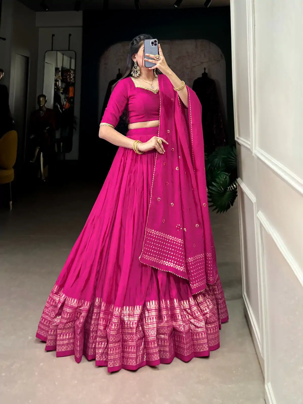LNB 1906 Pink Color Pure Chanderi Plain With Zari Weaving Work Border Lehenga Choli Wedding, Party, Festive, Events Etc. Delivery 4-6 Working Days Rs 1999 | Creative Lehenga, Bollywood Lehenga, Designer Lehenga, Embroidered Lehenga, Lehenga, Party Wear Lehenga