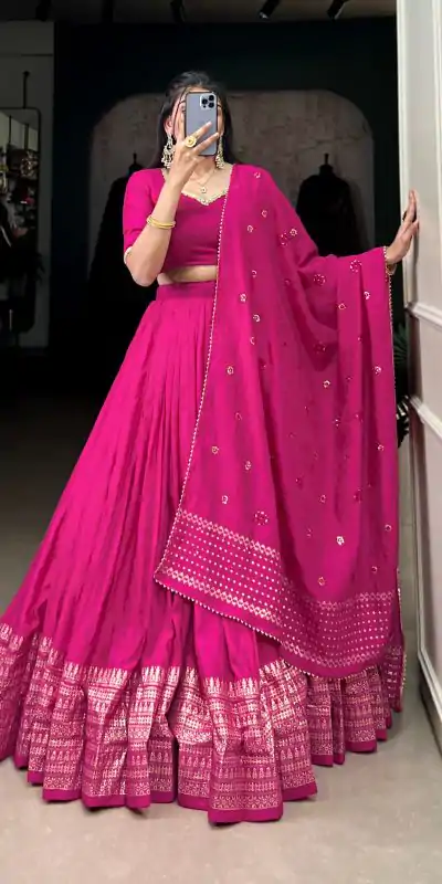 LNB 1906 Pink Color Pure Chanderi Plain With Zari Weaving Work Border Lehenga Choli Wedding, Party, Festive, Events Etc. Delivery 4-6 Working Days Rs 1999 | Creative Lehenga, Bollywood Lehenga, Designer Lehenga, Embroidered Lehenga, Lehenga, Party Wear Lehenga