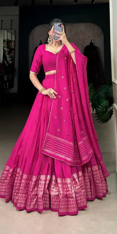 LNB 1906 Pink Color Pure Chanderi Plain With Zari Weaving Work Border Lehenga Choli Wedding, Party, Festive, Events Etc. Delivery 4-6 Working Days Rs 1999 | Creative Lehenga, Bollywood Lehenga, Designer Lehenga, Embroidered Lehenga, Lehenga, Party Wear Lehenga