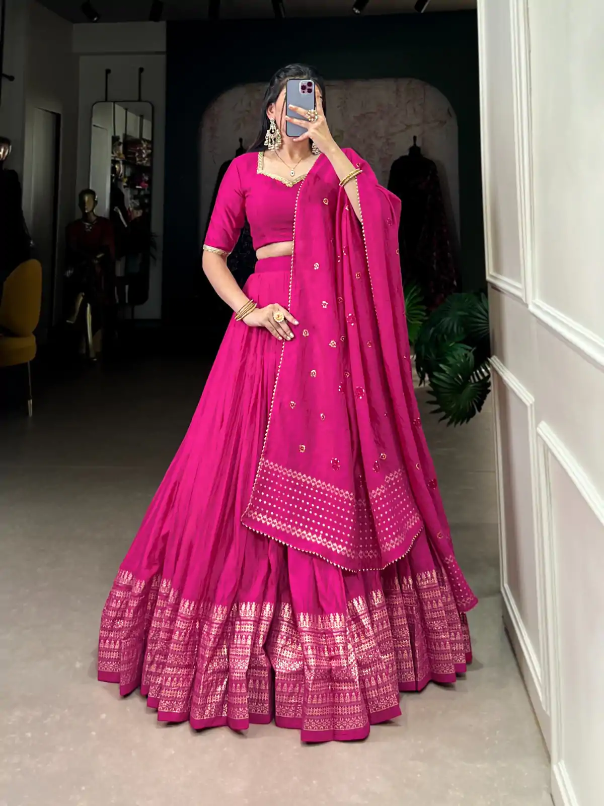 LNB 1906 Pink Color Pure Chanderi Plain With Zari Weaving Work Border Lehenga Choli Wedding, Party, Festive, Events Etc. Delivery 4-6 Working Days Rs 1999 | Creative Lehenga, Bollywood Lehenga, Designer Lehenga, Embroidered Lehenga, Lehenga, Party Wear Lehenga