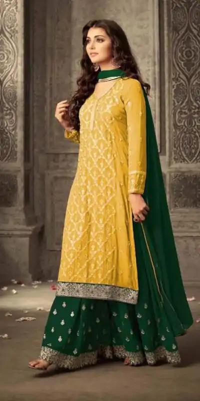 FC 47001 Yellow Color Georgette With Embroidery work With Stone Suit Casual, Wedding, Party, Festive, Events Etc.4-6 Working Days@ 1849/-only | Casual Suits, Jump Suits, Creative suits, Designer Suits, Palazzo Suits, Party Wear Suits, Patiala Suits, Salwar suit, Straight Suits