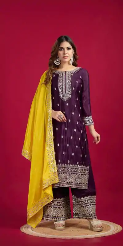 SRK 5231 Purple Color Pure Chinnon Silk With Embroidery Sequence Work Salwar Suit Casual, Wedding, Party, Festive, Events Etc.4-6 Working Days@ 1899/-only | Casual Suits, Jump Suits, Creative suits, Designer Suits, Palazzo Suits, Party Wear Suits, Patiala Suits, Salwar suit, Straight Suits