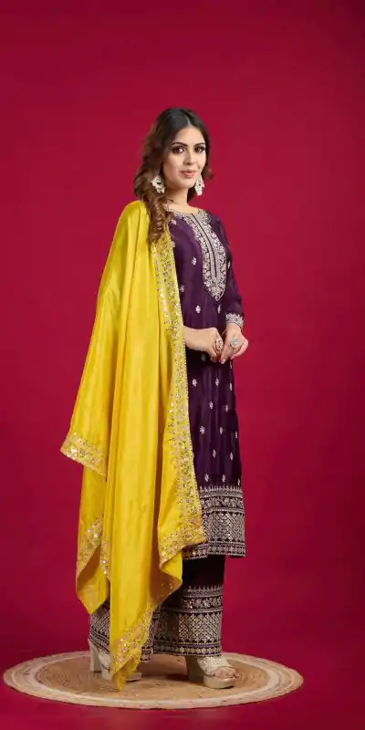 SRK 5231 Purple Color Pure Chinnon Silk With Embroidery Sequence Work Salwar Suit Casual, Wedding, Party, Festive, Events Etc.4-6 Working Days@ 1899/-only | Casual Suits, Jump Suits, Creative suits, Designer Suits, Palazzo Suits, Party Wear Suits, Patiala Suits, Salwar suit, Straight Suits