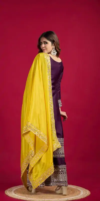 SRK 5231 Purple Color Pure Chinnon Silk With Embroidery Sequence Work Salwar Suit Casual, Wedding, Party, Festive, Events Etc.4-6 Working Days@ 1899/-only | Casual Suits, Jump Suits, Creative suits, Designer Suits, Palazzo Suits, Party Wear Suits, Patiala Suits, Salwar suit, Straight Suits