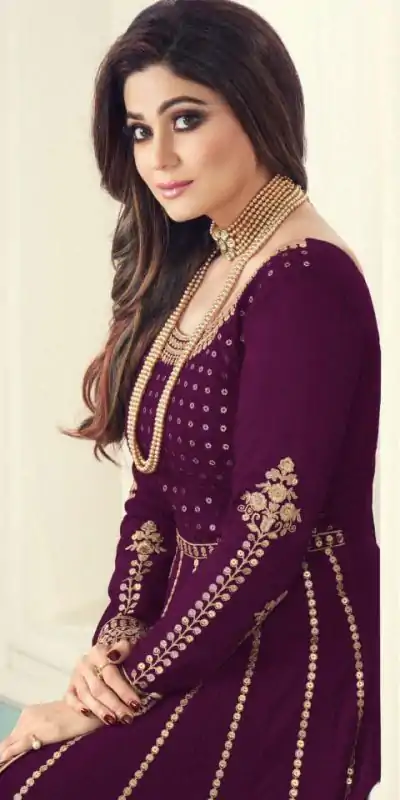 FC 8543 Purple Color Georgette Codding Sequence Embroidery Work Anarkali Gown Wedding Party, Festive, Events Etc.4-6 Working Days@2149/- only | Bollywood Gowns, Creative Gowns, Designer Gowns, Embroidered Gowns, Gowns, Party Wear Gowns, Straight Suits