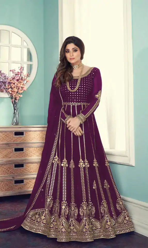 FC 8543 Purple Color Georgette Codding Sequence Embroidery Work Anarkali Gown Wedding Party, Festive, Events Etc.4-6 Working Days@2149/- only | Bollywood Gowns, Creative Gowns, Designer Gowns, Embroidered Gowns, Gowns, Party Wear Gowns, Straight Suits