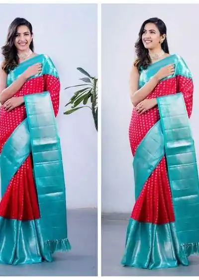 KP 3015 Red Color Soft Litchi Silk Jacquard Work Sequence Saree Casual, Wedding, Festive, Events . Expected Delivery  4-6 Working Days @1449/- only | Embroidered Sarees, Bollywood Sarees, Creative Sarees, Designer Sarees, Ethnic Saree, Modern Digital sarees, Party Wear Sarees, Sarees