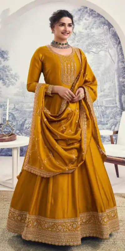 FC 67744 Yellow Color Georgette with Embroidery Work Anarkali Suit Casual, Wedding, Party, Festive, Events. Expected Delivery 4-6 Working Days @2999/-Only | Anarkali Suits, Bollywood Anarkali, Creative-Anarkali, Designer Anarkali, Embroidered Anarkali, Party Wear Anarkali