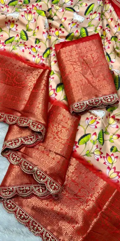 MS 466 Peach Color Dola Silk Saree With Zari Weaving Border Saree Casual, Wedding, Festive, Events . Expected Delivery  4-6 Working Days @1649/- only | Creative Sarees, Embroidered Sarees, Bollywood Sarees, Designer Sarees, Ethnic Saree, Modern Digital sarees, Party Wear Sarees, Sarees