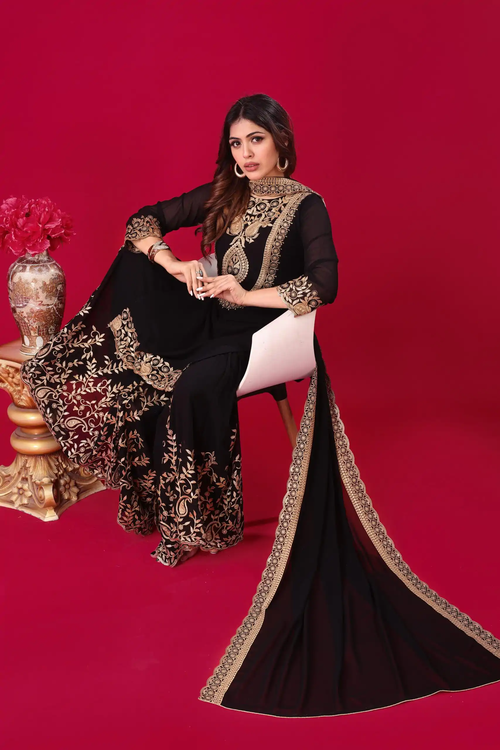 SRK-5242 Black Faux Georgette With Embroidery Sequence Thread Work Salwar Suit  Casual, Wedding, Party, Festive, Events Etc.4-6 Working Days@ 2099/-only | Casual Suits, Jump Suits, Creative suits, Designer Suits, Palazzo Suits, Party Wear Suits, Patiala Suits, Salwar suit, Straight Suits