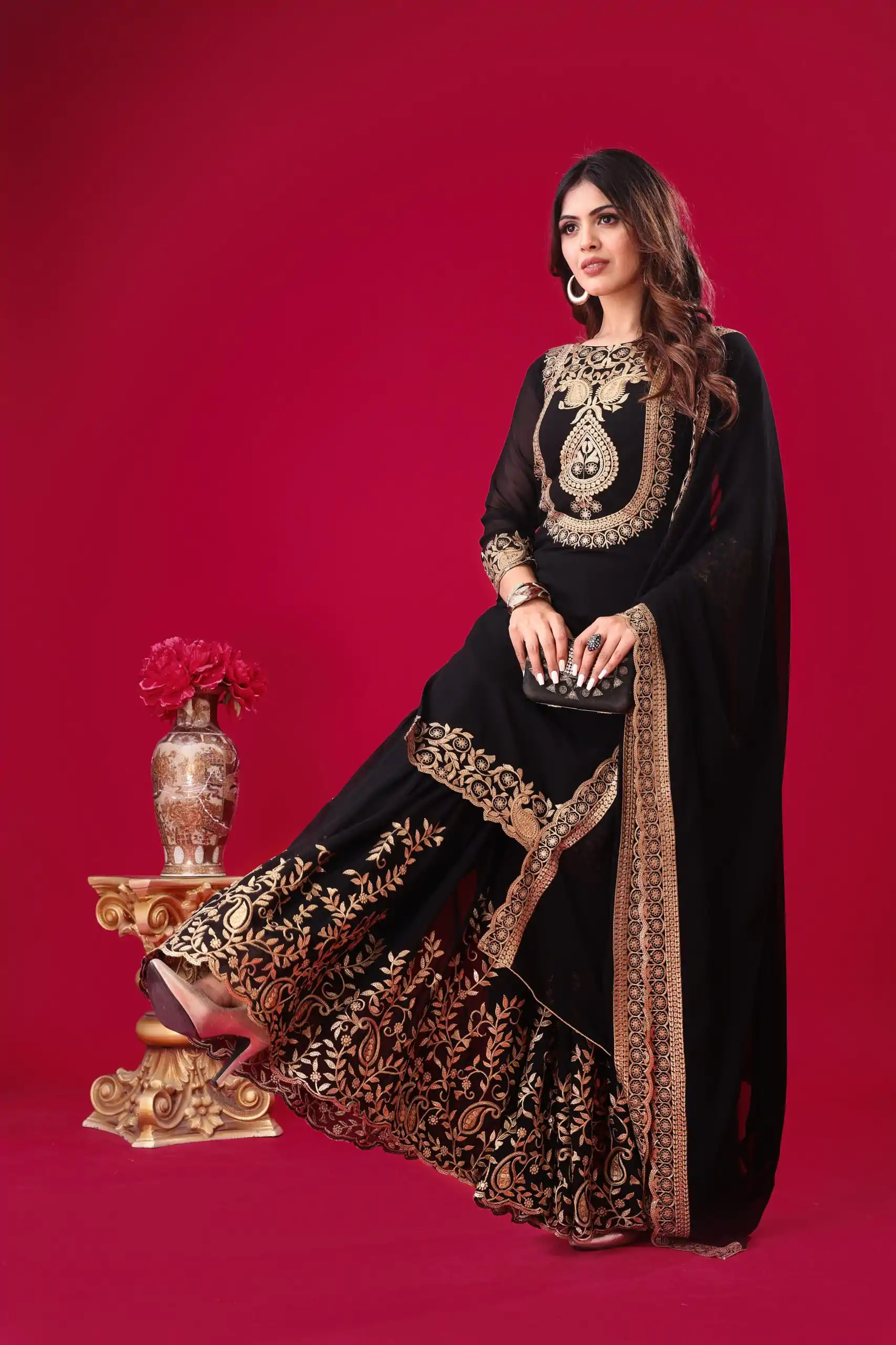 SRK-5242 Black Faux Georgette With Embroidery Sequence Thread Work Salwar Suit  Casual, Wedding, Party, Festive, Events Etc.4-6 Working Days@ 2099/-only | Casual Suits, Jump Suits, Creative suits, Designer Suits, Palazzo Suits, Party Wear Suits, Patiala Suits, Salwar suit, Straight Suits