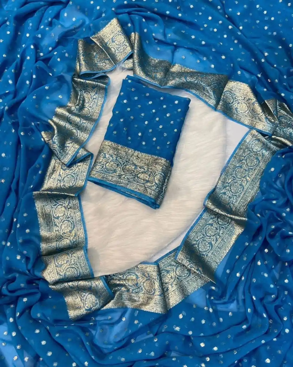 MS Arrival Blue Color Viscose Georgette With Running Blouse Saree Casual, Wedding, Festive, Events . Expected Delivery  4-6 Working Days @1599/- only                                                                                                                                                         | Embroidered Sarees, Bollywood Sarees, Creative Sarees, Designer Sarees, Ethnic Saree, Modern Digital sarees, Party Wear Sarees, Sarees