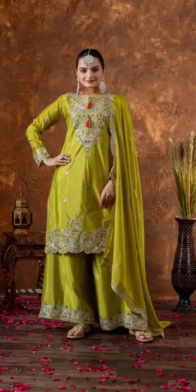 AD 191 Green Color Chinon Silk Embroidery 3mm Sequence Coding Dori Work Salwar Suit , Wedding, Party, Festive, Events Etc.4-6 Working Days@ 2049/-only | Casual Suits, Jump Suits, Creative suits, Designer Suits, Palazzo Suits, Party Wear Suits, Patiala Suits, Salwar suit, Straight Suits