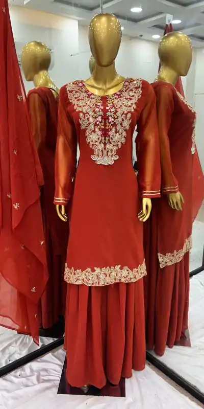 ZSR 3108 Orange Faux Georgette With 5mm Embroidery Sequence Work Salwar Suit Casual, Wedding, Party, Festive, Events Etc.4-6 Working Days@ 1899/-only | Casual Suits, Jump Suits, Creative suits, Designer Suits, Palazzo Suits, Party Wear Suits, Patiala Suits, Salwar suit, Straight Suits