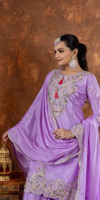 AD 191 Purple Color Chinon Silk Embroidery 3mm Sequence Coding Dori Work Salwar Suit , Wedding, Party, Festive, Events Etc.4-6 Working Days@ 2049/-only | Casual Suits, Jump Suits, Creative suits, Designer Suits, Palazzo Suits, Party Wear Suits, Patiala Suits, Salwar suit, Straight Suits