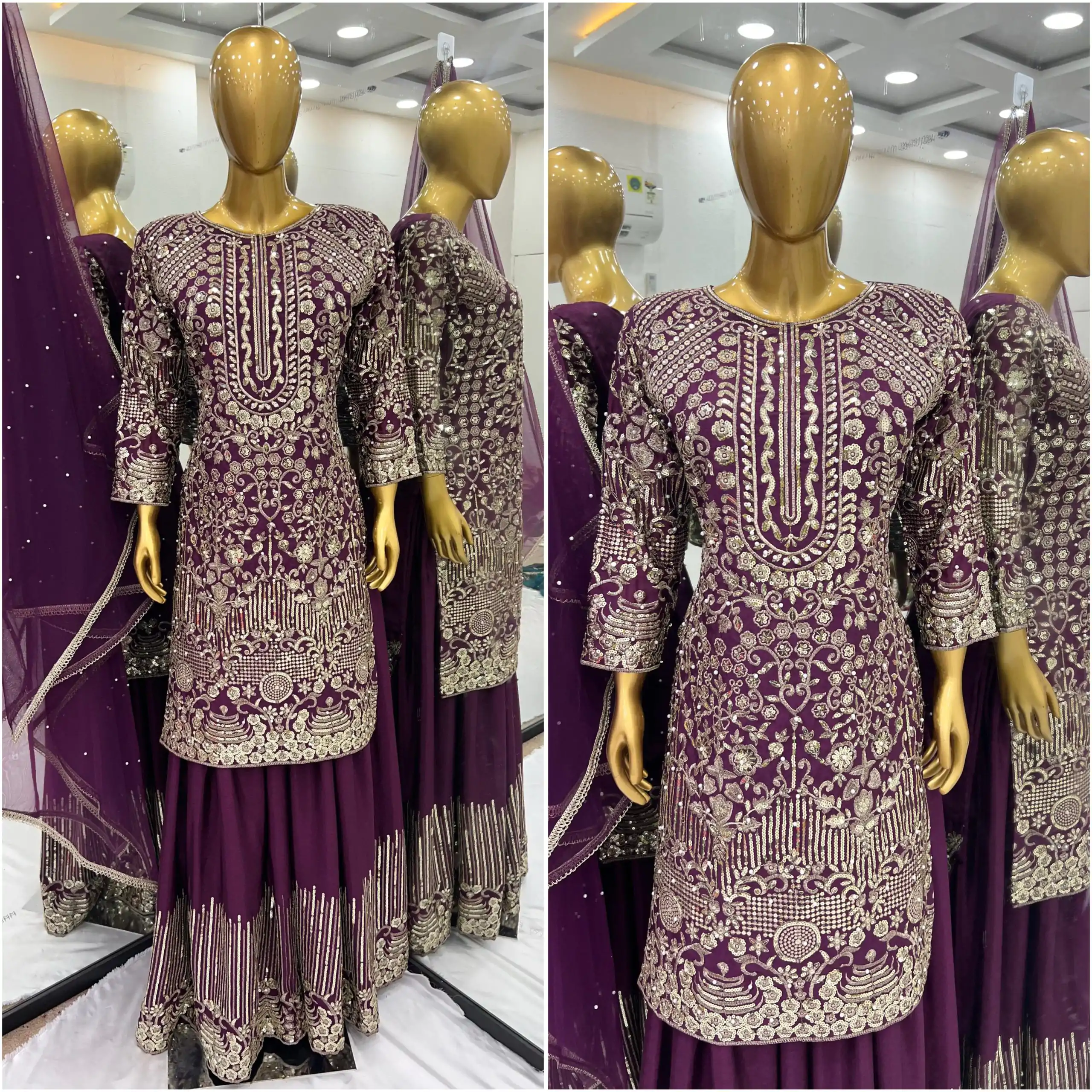 ZSR 3103 Wine Chinnon Silk 5mm Embroidery Sequence With Moti Work Salwar Suit Casual, Wedding, Party, Festive, Events Etc.4-6 Working Days@ 2099/-only | Casual Suits, Jump Suits, Creative suits, Designer Suits, Palazzo Suits, Party Wear Suits, Patiala Suits, Salwar suit, Straight Suits