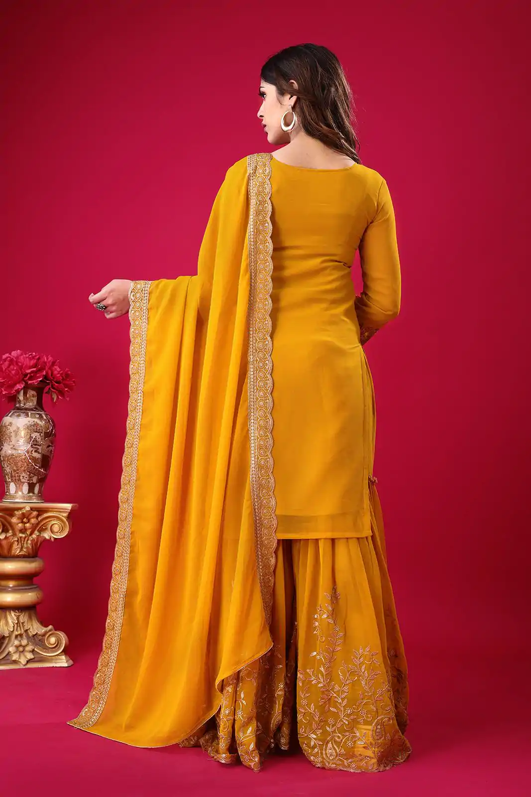 SRK-5242 Yellow Faux Georgette With Embroidery Sequence Thread Work Salwar Suit , Wedding, Party, Festive, Events Etc.4-6 Working Days@ 2099/-only | Casual Suits, Jump Suits, Creative suits, Designer Suits, Palazzo Suits, Party Wear Suits, Patiala Suits, Salwar suit, Straight Suits