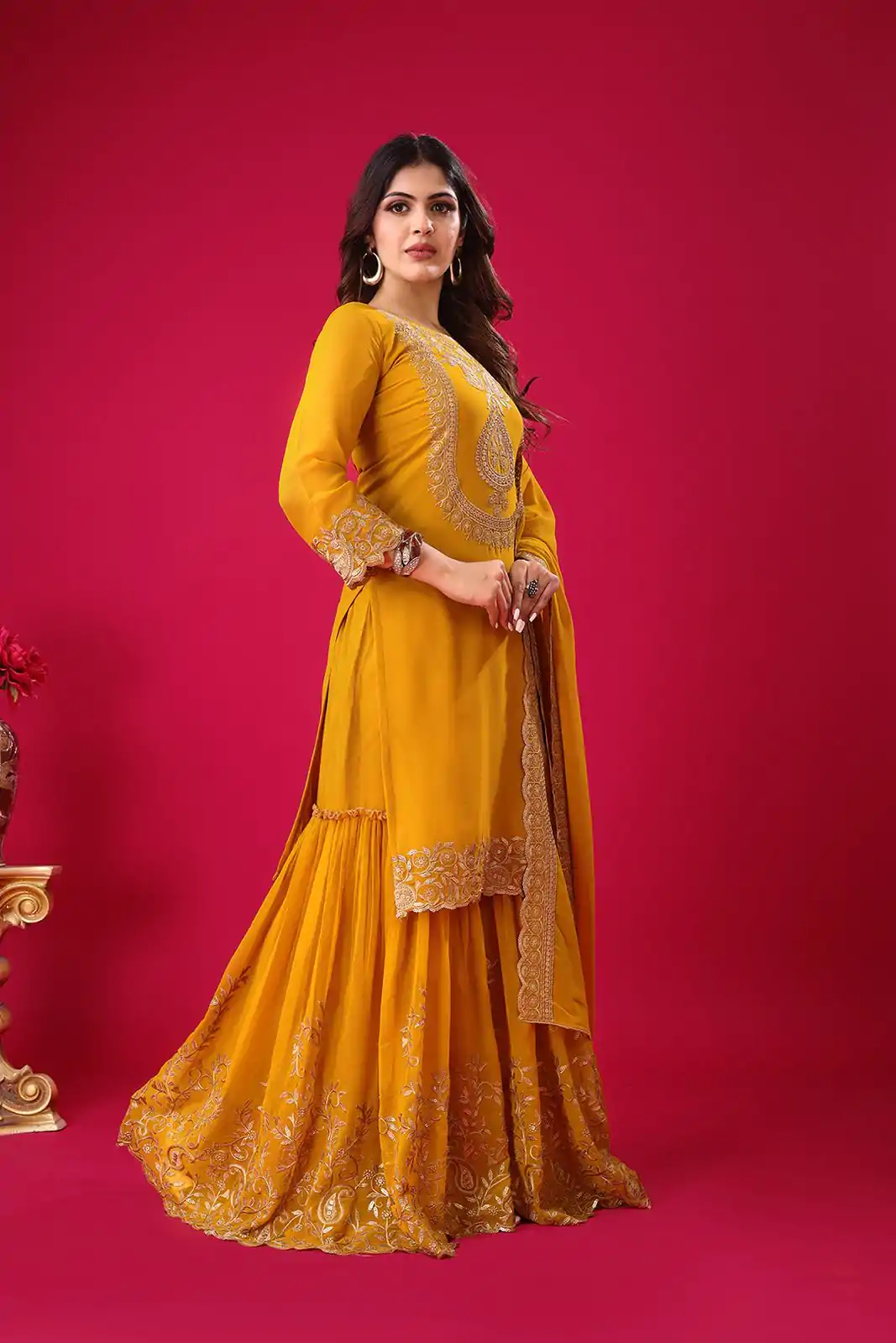 SRK-5242 Yellow Faux Georgette With Embroidery Sequence Thread Work Salwar Suit , Wedding, Party, Festive, Events Etc.4-6 Working Days@ 2099/-only | Casual Suits, Jump Suits, Creative suits, Designer Suits, Palazzo Suits, Party Wear Suits, Patiala Suits, Salwar suit, Straight Suits