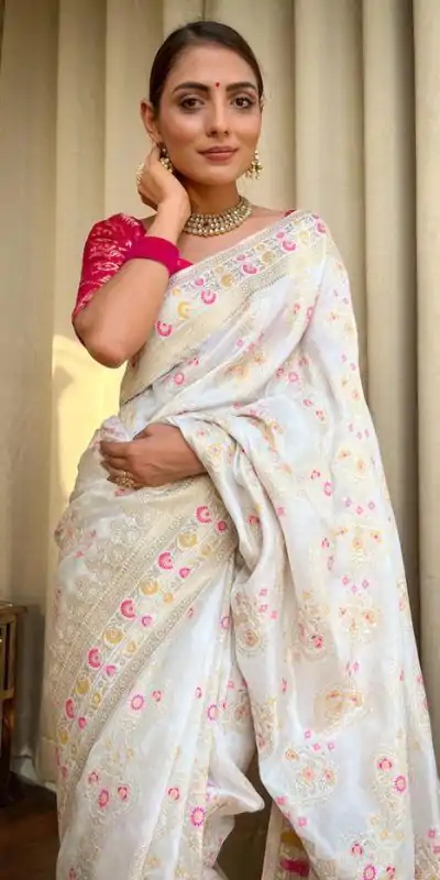  MS 476 White Color Soft Lichi Silk Kubera Pattu On All Over Saree Casual, Wedding, Festive, Events . Expected Delivery  4-6 Working Days @1299/- only                                                                                                                                             | Embroidered Sarees, Bollywood Sarees, Creative Sarees, Designer Sarees, Ethnic Saree, Modern Digital sarees, Party Wear Sarees, Sarees