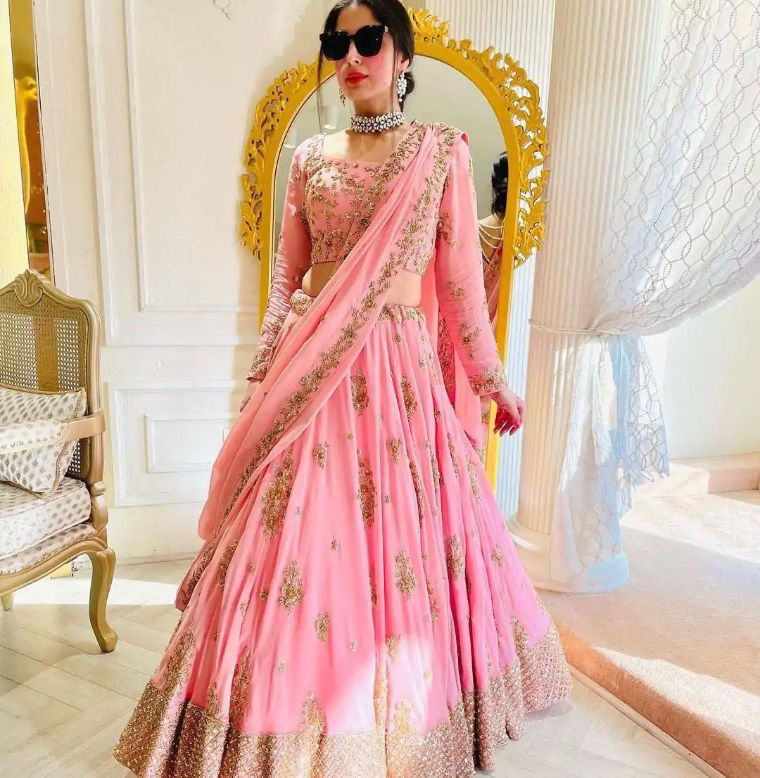 BD 1493 Light Pink Color Fox Georgette Embroidery Sequins Work Lehenga Choli Wedding, Party, Festive, Events Etc. Delivery 4-6 Working Days Rs 2049 | Creative Lehenga, Bollywood Lehenga, Designer Lehenga, Embroidered Lehenga, Lehenga, Party Wear Lehenga