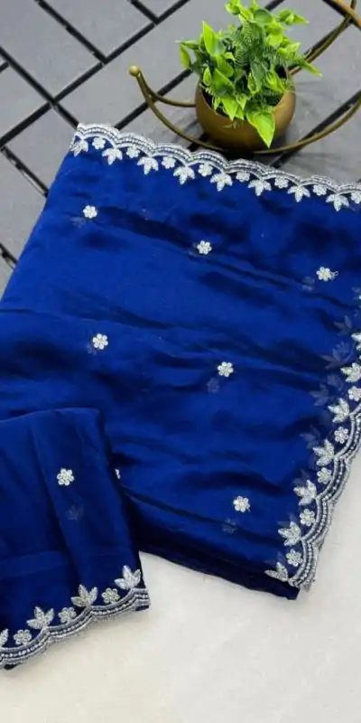 KT Arrival Blue Color Rangoli Chiffon Embroidery Cut Work Saree Casual, Wedding, Festive, Events . Expected Delivery  4-6 Working Days @1549/- only                                                                                                                                             | Embroidered Sarees, Bollywood Sarees, Creative Sarees, Designer Sarees, Ethnic Saree, Modern Digital sarees, Party Wear Sarees, Sarees