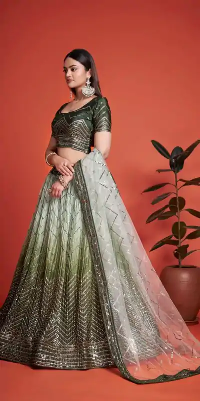 RC 266 Green Color Chinon Embroidery and Sequins Lehenga Choli Wedding, Party, Festive, Events Etc. Delivery 4-6 Working Days Rs 2399 | Creative Lehenga, Bollywood Lehenga, Designer Lehenga, Embroidered Lehenga, Lehenga, Party Wear Lehenga