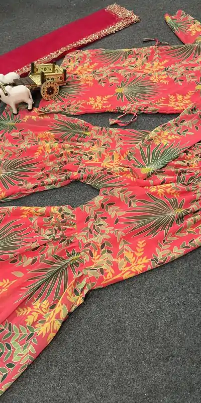 BD 1731 Orange Silk- Faux Georgette Digital Print Salwar Suit Casual, Wedding, Party, Festive, Events Etc.4-6 Working Days@ 1999/-only | Casual Suits, Jump Suits, Creative suits, Designer Suits, Palazzo Suits, Party Wear Suits, Patiala Suits, Salwar suit, Straight Suits