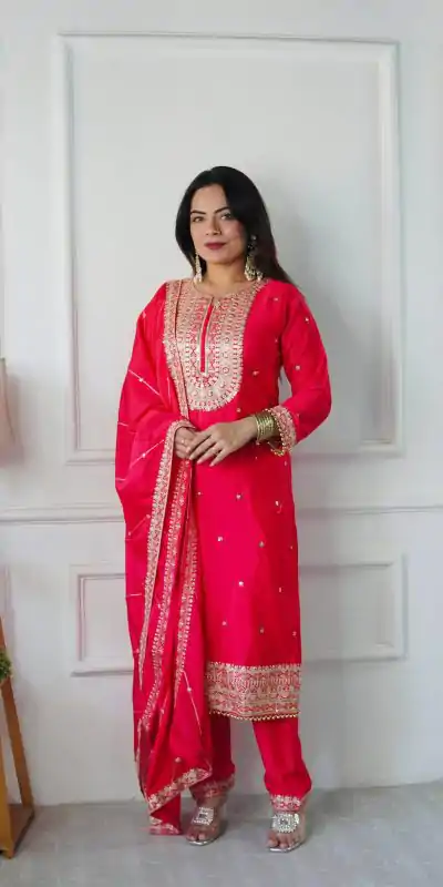 VLM 254 Red Color Cosmo Silk With Heavy Embroidery Sequence Work Salwar Suit Casual, Wedding, Party, Festive, Events Etc.4-6 Working Days@ 2099/-only | Casual Suits, Jump Suits, Creative suits, Designer Suits, Palazzo Suits, Party Wear Suits, Patiala Suits, Salwar suit, Straight Suits