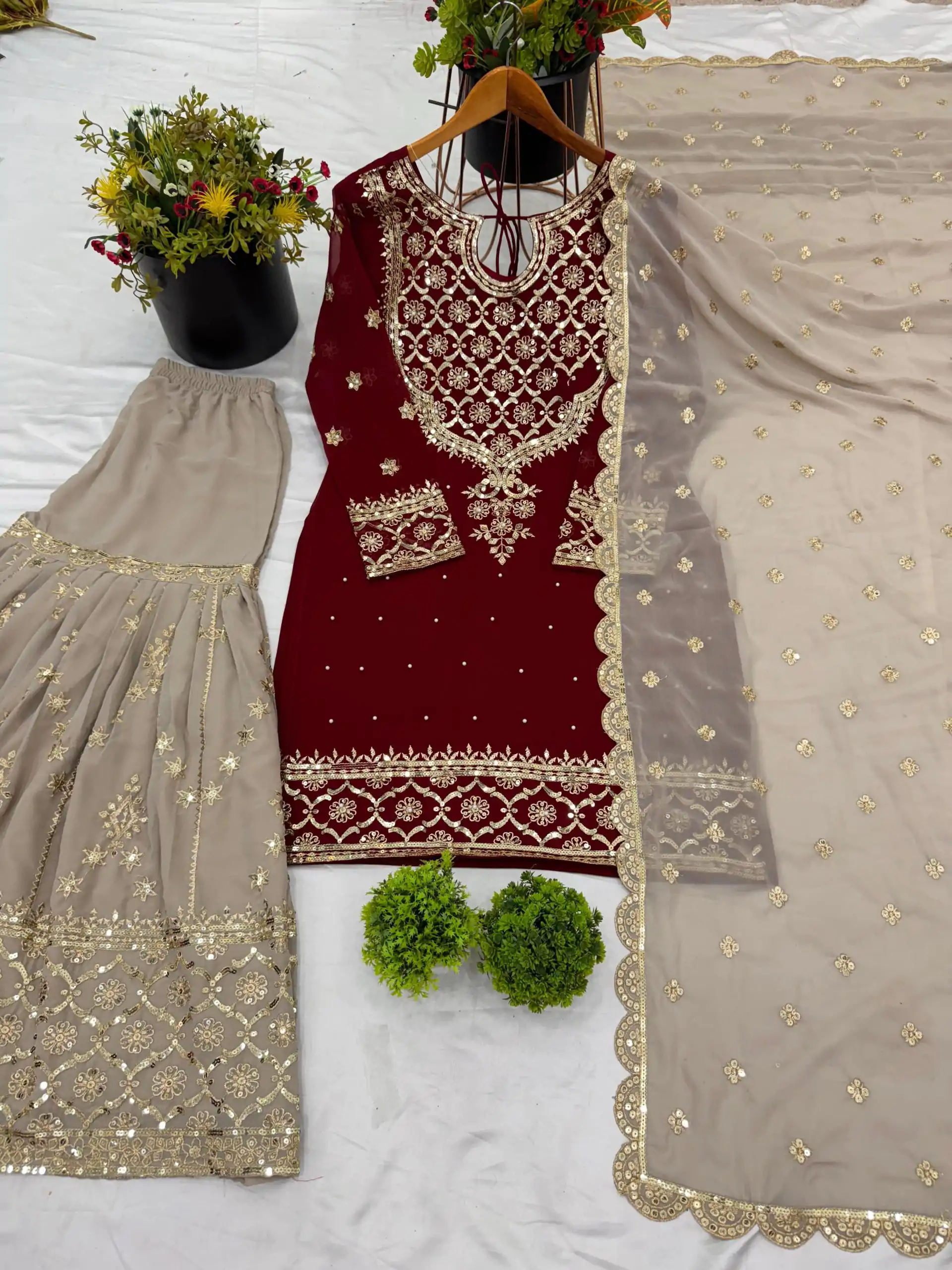 ZSR 3110 Red Faux Georgette With 5mm Embroidery Sequence Thread Work Salwar Suit , Wedding, Party, Festive, Events Etc.4-6 Working Days@ 2099/-only | Casual Suits, Jump Suits, Creative suits, Designer Suits, Palazzo Suits, Party Wear Suits, Patiala Suits, Salwar suit, Straight Suits