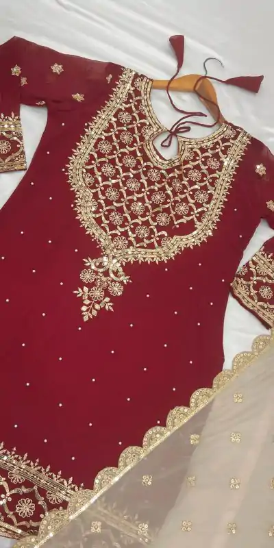 ZSR 3110 Red Faux Georgette With 5mm Embroidery Sequence Thread Work Salwar Suit , Wedding, Party, Festive, Events Etc.4-6 Working Days@ 2099/-only | Casual Suits, Jump Suits, Creative suits, Designer Suits, Palazzo Suits, Party Wear Suits, Patiala Suits, Salwar suit, Straight Suits