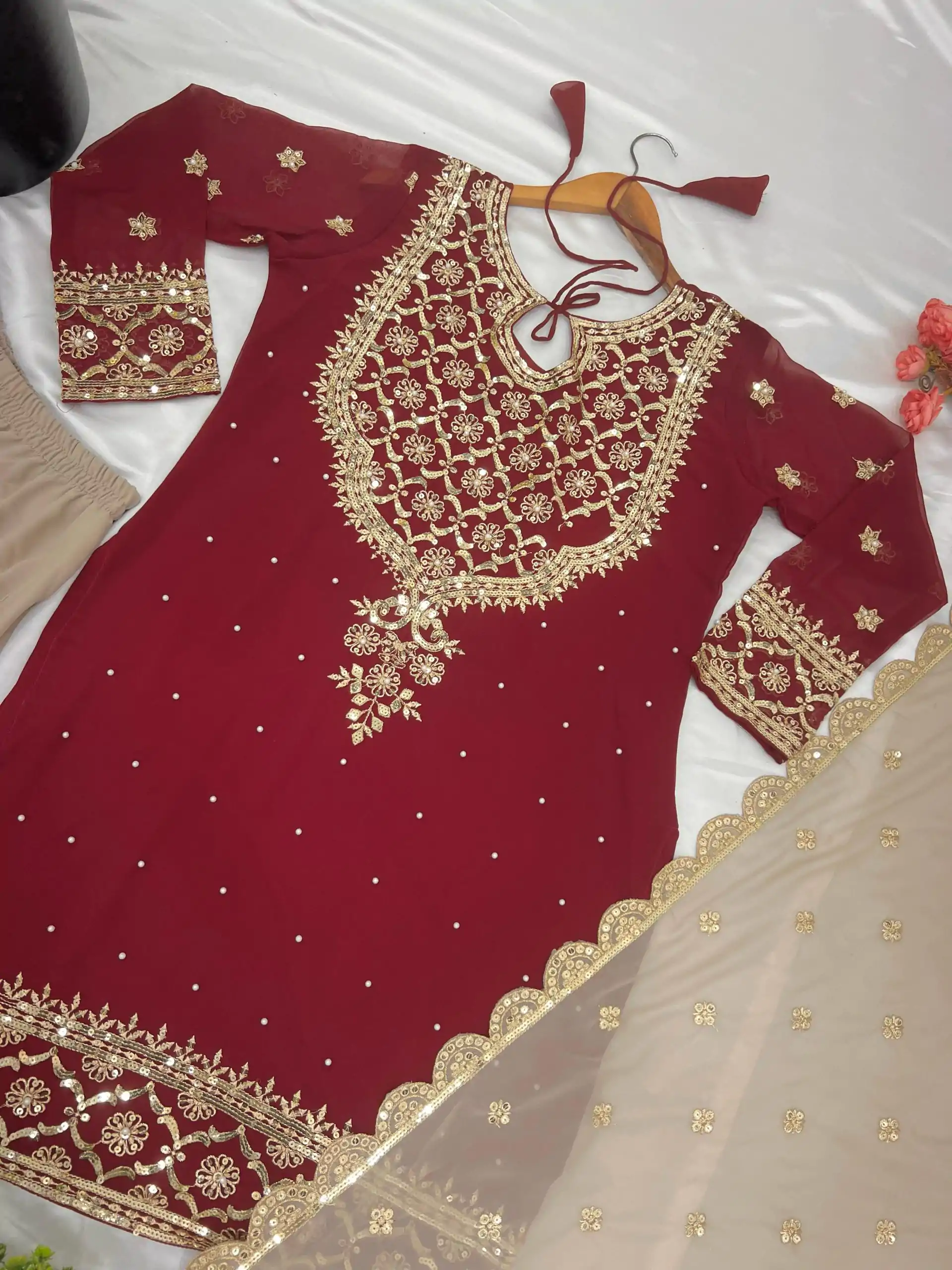 ZSR 3110 Red Faux Georgette With 5mm Embroidery Sequence Thread Work Salwar Suit , Wedding, Party, Festive, Events Etc.4-6 Working Days@ 2099/-only | Casual Suits, Jump Suits, Creative suits, Designer Suits, Palazzo Suits, Party Wear Suits, Patiala Suits, Salwar suit, Straight Suits