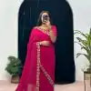  ST 1055 Pink Color Faux Georgette Embroidery Work Border Stitched Saree-Gown Wedding Party, Festive, Events Etc.4-6 Working Days@1799/- only | Bollywood Gowns, Creative Gowns, Designer Gowns, Embroidered Gowns, Gowns, Party Wear Gowns, Straight Suits