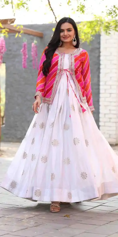 Ram 090 White Color Chinon Cording 3mm Sequence Embroidery Work Anarkali Gown Wedding Party, Festive, Events Etc.4-6 Working Days@1949/- only | Bollywood Gowns, Creative Gowns, Designer Gowns, Embroidered Gowns, Gowns, Party Wear Gowns, Straight Suits