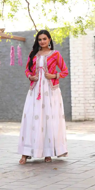 Ram 090 White Color Chinon Cording 3mm Sequence Embroidery Work Anarkali Gown Wedding Party, Festive, Events Etc.4-6 Working Days@1949/- only | Bollywood Gowns, Creative Gowns, Designer Gowns, Embroidered Gowns, Gowns, Party Wear Gowns, Straight Suits