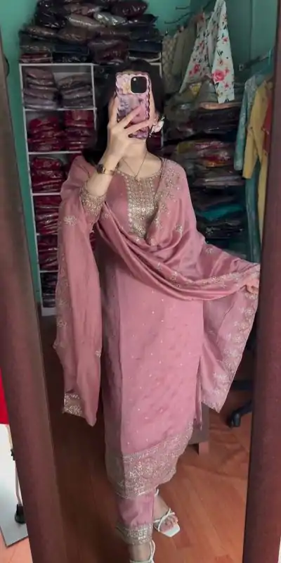 SRK 5243 Pink Color Chinon Silk With Embroidery Sequence Work Salwar Suit Casual, Wedding, Party, Festive, Events Etc.4-6 Working Days@ 1899/-only | Casual Suits, Jump Suits, Creative suits, Designer Suits, Palazzo Suits, Party Wear Suits, Patiala Suits, Salwar suit, Straight Suits