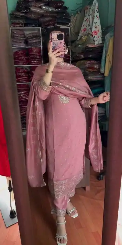 SRK 5243 Pink Color Chinon Silk With Embroidery Sequence Work Salwar Suit Casual, Wedding, Party, Festive, Events Etc.4-6 Working Days@ 1899/-only | Casual Suits, Jump Suits, Creative suits, Designer Suits, Palazzo Suits, Party Wear Suits, Patiala Suits, Salwar suit, Straight Suits