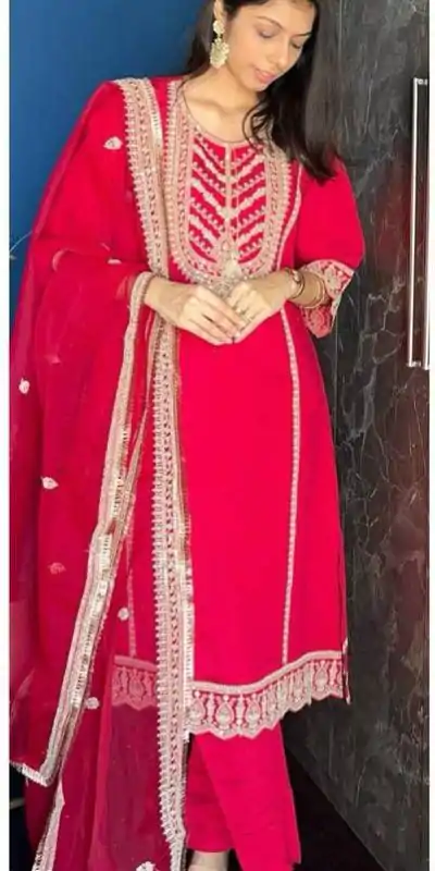 LG 1921 Red Chinnon Cording Sequences Embroidery Work Salwar Suit Casual, Wedding, Party, Festive, Events Etc.4-6 Working Days@ 2099/-only | Casual Suits, Jump Suits, Creative suits, Designer Suits, Palazzo Suits, Party Wear Suits, Patiala Suits, Salwar suit, Straight Suits