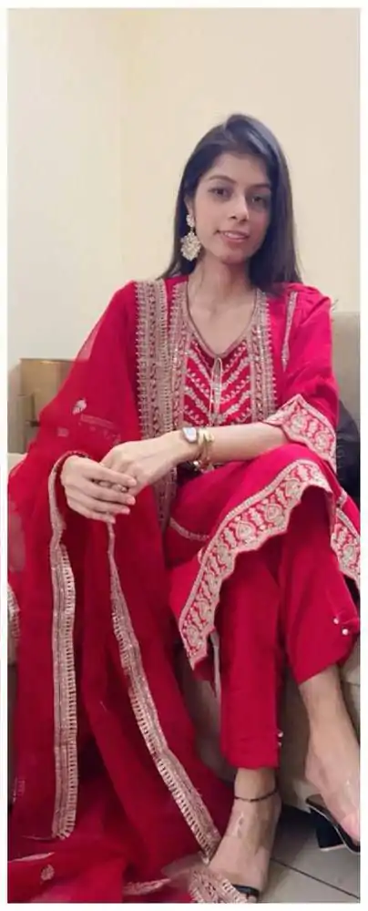  LG 1921 Red Chinnon Cording Sequences Embroidery Work Salwar Suit Casual, Wedding, Party, Festive, Events Etc.4-6 Working Days@ 2099/-only | Casual Suits, Jump Suits, Creative suits, Designer Suits, Palazzo Suits, Party Wear Suits, Patiala Suits, Salwar suit, Straight Suits