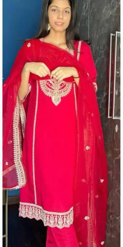  LG 1921 Red Chinnon Cording Sequences Embroidery Work Salwar Suit Casual, Wedding, Party, Festive, Events Etc.4-6 Working Days@ 2099/-only | Casual Suits, Jump Suits, Creative suits, Designer Suits, Palazzo Suits, Party Wear Suits, Patiala Suits, Salwar suit, Straight Suits