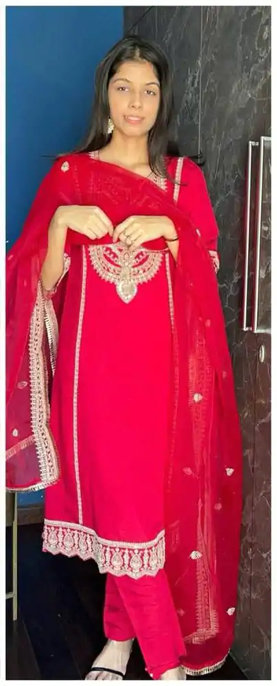  LG 1921 Red Chinnon Cording Sequences Embroidery Work Salwar Suit Casual, Wedding, Party, Festive, Events Etc.4-6 Working Days@ 2099/-only | Casual Suits, Jump Suits, Creative suits, Designer Suits, Palazzo Suits, Party Wear Suits, Patiala Suits, Salwar suit, Straight Suits