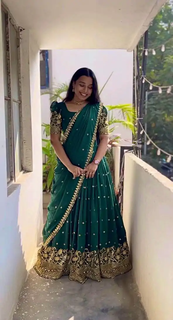 RC 269 Bottle Green Color Georgette Embroidery And Sequins Work Lehenga Choli Wedding, Party, Festive, Events Etc. Delivery 4-6 Working Days Rs 1999 | Creative Lehenga, Bollywood Lehenga, Designer Lehenga, Embroidered Lehenga, Lehenga, Party Wear Lehenga