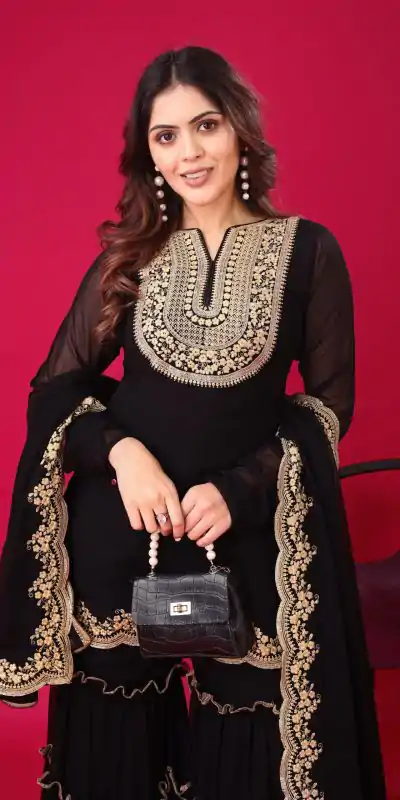 SRK 5236 Black Color Faux Georgette With Embroidery Sequence Work Salwar Suit , Wedding, Party, Festive, Events Etc.4-6 Working Days@ 2099/-only | Casual Suits, Jump Suits, Creative suits, Designer Suits, Palazzo Suits, Party Wear Suits, Patiala Suits, Salwar suit, Straight Suits