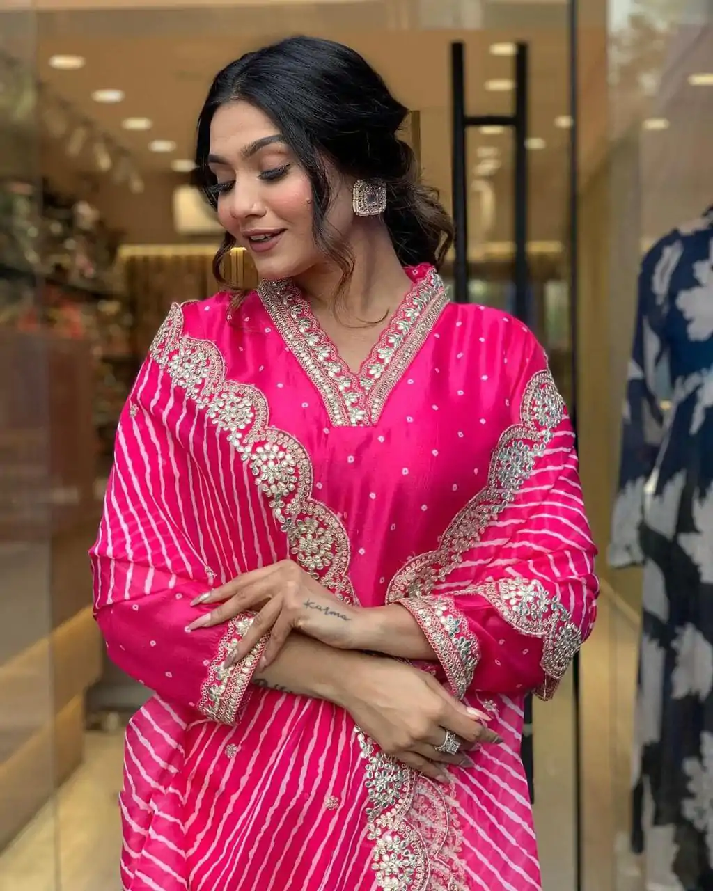 MF 746 Pink Color Chinon Silk Wide Digital Print Coding Work Lace Salwar Suit Casual, Wedding, Party, Festive, Events Etc.4-6 Working Days@ 1699/-only | Casual Suits, Jump Suits, Creative suits, Designer Suits, Palazzo Suits, Party Wear Suits, Patiala Suits, Salwar suit, Straight Suits