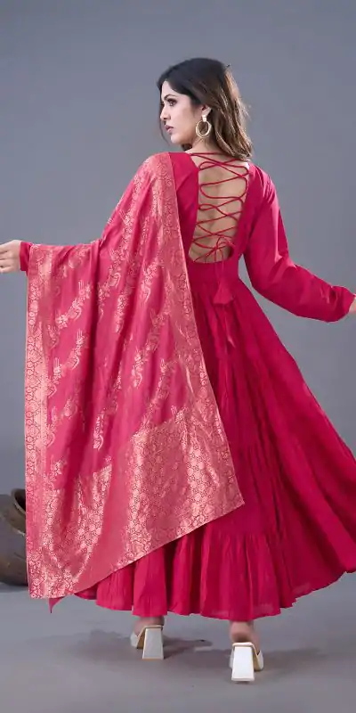 ZSR 3107 Pink Color Roman Silk With Embroidery Sequence Work Anarkali Gown Wedding Party, Festive, Events Etc.4-6 Working Days@1999/- only | Bollywood Gowns, Creative Gowns, Designer Gowns, Embroidered Gowns, Gowns, Party Wear Gowns, Straight Suits